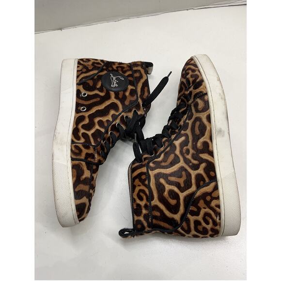 CHRISTIAN LOUBOUTIN Rantus Orlato Brown Leopard Calf Hair High Top Sneakers EU41 - Picture 1 of 14